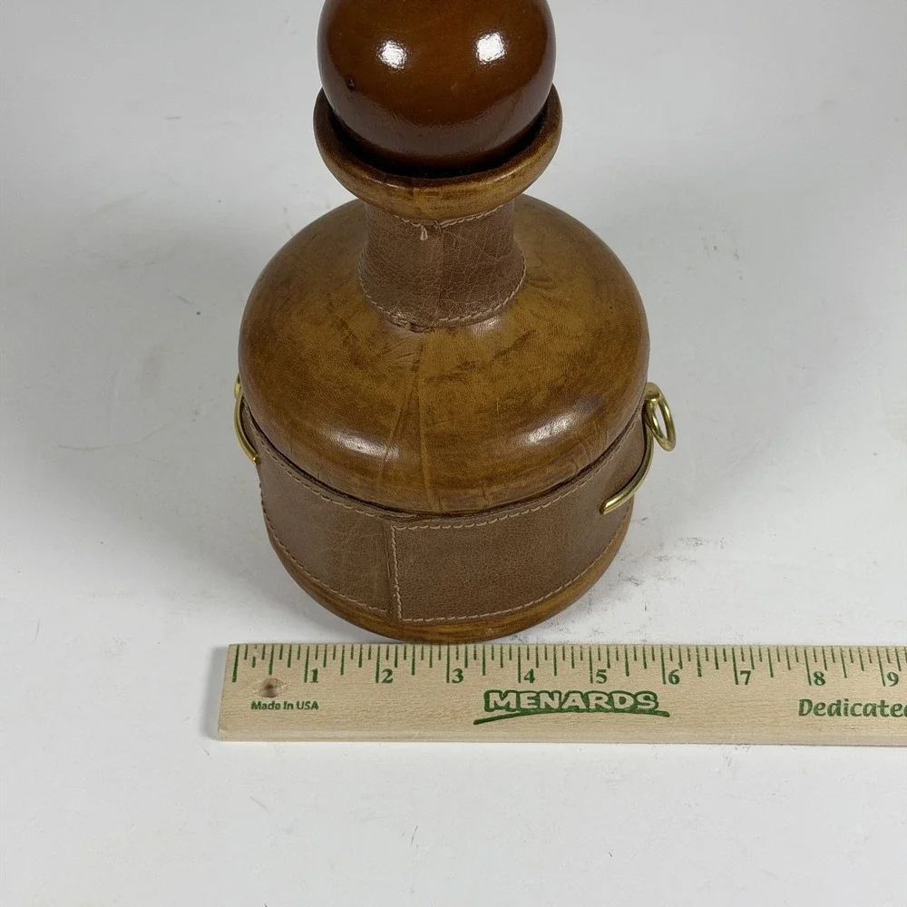 Vintage Leather Wrapped Decanter Equestrian Brass Bit Detail S-1